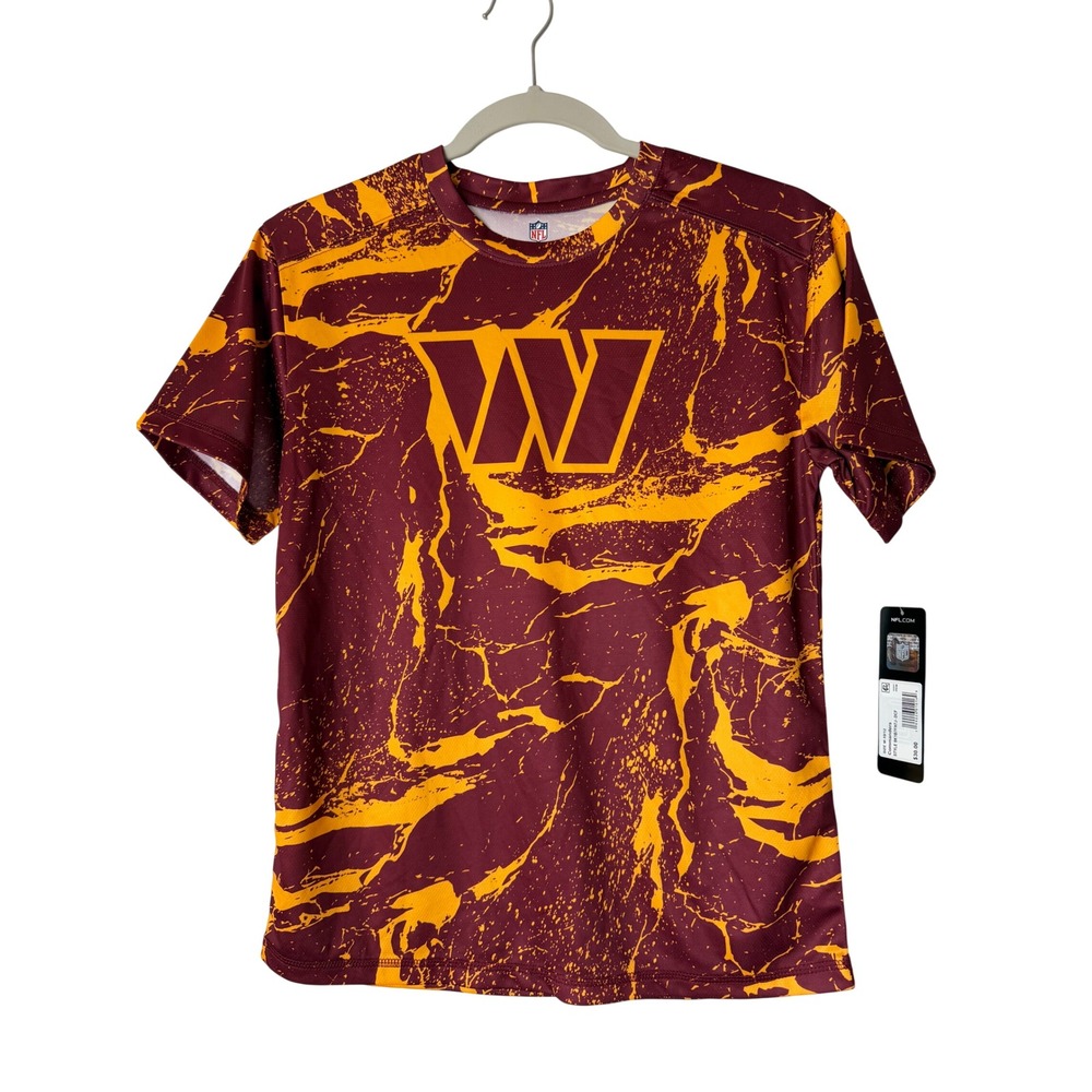NFL T-Shirt Commanders Marble Print Kids Medium 10/12 Burgundy Football Athletic